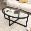 Giantex Glass Coffee Table, 46.5″ Oval Accent Sofa Tea Table with Tempered Glass Top, Cross Base & Acacia Wood Legs, Simple Modern Cocktail Center Table for Living Room Home Office, Black