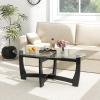 Giantex Glass Coffee Table, 48″ Oval Accent Tea Table with Tempered Glass Top & Solid Wood Structure, Simple Modern Cocktail Table Center Table for Living Room Reception Room Home Office, Black