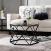 Giantex Hexagonal Glass Coffee Table, End Table w/Tempered Glass Top & Sturdy Metal Legs, Modern Center Table, Geometric Small Glass Table for Living Room, Reception Room, Black