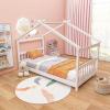Giantex House Bed Twin, Solid Wood Kids House Bed with Roof, Headboard and Footboard, Low Floor Twin Bed Frame for Toddlers Teens Girls Boys, No Box Spring Needed, White(White)