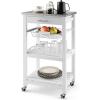 Giantex Kitchen Island Cart, Rolling Kitchen Storage Cart with Stainless Steel Tabletop, Drawer, Basket and Shelf, Utility Service Cart on Wheels for Restaurant Hotel