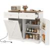 Giantex Kitchen Island with Tilt Out Trash Can Cabinet 10 Gallon, Power Outlet, 2 Drawers, Adjustable Shelves, Hidden Storage Garbage Bin Cabinet for Dining Room Laundry Room (Black+Walnut)(White+walnut)
