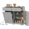 Giantex Kitchen Island with Tilt Out Trash Can Cabinet 10 Gallon, Power Outlet, 2 Drawers, Adjustable Shelves, Hidden Storage Garbage Bin Cabinet for Dining Room Laundry Room (Black+Walnut)(Grey+walnut)