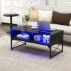 Giantex LED Coffee Table, High Gloss Coffee Tables with 4 Storage Cubes, 20-Color Lights, Remote Control, Faux Marble & Tempered Glass Top, Modern Accent Rectangle Center Table for Living Room (Black)(Black)