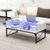 Giantex LED Coffee Table, High Gloss Coffee Tables with 4 Storage Cubes, 20-Color Lights, Remote Control, Faux Marble & Tempered Glass Top, Modern Accent Rectangle Center Table for Living Room (Black)(White)