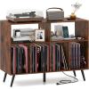 Giantex Large Record Player Stand with Charging Station, Turntable Stand Holds Up to 450 Albums, Record Player Table with Raised Leg, Vinyl Record Storage for Living Room (White)(Rustic Brown)