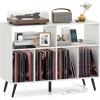 Giantex Large Record Player Stand with Charging Station, Turntable Stand Holds Up to 450 Albums, Record Player Table with Raised Leg, Vinyl Record Storage for Living Room (White)(White)