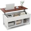 Giantex Lift Top Coffee Table – Rectangular Wooden Table w/Hidden Compartment & Open Storage Shelves, Multifunctional Modern Flip Top Center Table for Living Room, Reception Room, Office (Natural)(White)