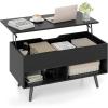 Giantex Lift Top Coffee Table, Modern Cocktail Table w/Hidden Compartment & 2 Open Shelves, Flip Top Center Table, Wooden Pull up Coffee Table for Living Room, Reception Room, Office (Black)(Black)