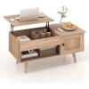 Giantex Lift Top Coffee Table, Modern Cocktail Table with Hidden Compartment, Open Shelf & Cabinet, Wooden Flip Top Center Table, Pull up Coffee Table for Home Office, Living Room (Natural)(Natural)