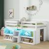 Giantex Low Loft Bed with LED Lights, Wooden Twin Loft Bed with Stairs & Safety Guardrail, Loft Bed Twin Size with Storage Bookcase and Under-Bed Play Space, Loft Bed for Kids (Natural)(White)