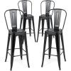 Giantex Metal Bar Stools Set of 4, 30″ Bar Height Modern Industrial Barstools w/Removable Bucket Back & Footrest, High Back Bar Dining Chairs with Rubber Foot Pads for Kitchen Home Bar, Black(Black)