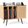 Giantex Mid Century Record Player Stand with Charging Station, Rattan Turntable Stand with Storage Cabinet & Adjustable Shelf, Boho Record Player Table, Vinyl Record Storage for Living Room, Bedroom(Natural)