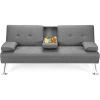 Giantex Modern Convertible Futon Sofa Bed, Linen Upholstered Sofa Sleeper w/Metal Leg, Removable Armrests, 2 Cup Holders, Backrest Adjustable, Folding Sofa Bed for Apartment (Light Gray)
