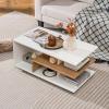 Giantex Modern Rectangular Accent Table with L-Shaped Middle Shelf, 3-Tier Cocktail Table for Living Room (Natural and White)(Natural and White)