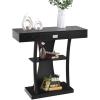 Giantex Narrow Console Table T-Shaped – Behind Couch Table with Drawer, Shelves, Dual Anti-Tipping Kits, Modern Foyer Table, Sofa Side Table for Living Room, Entryway, Hallway, Entry Table (Gray)(Black)