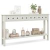 Giantex Narrow Console Table with Storage – 60″ Long Sofa Side Table w/ 4 Drawers & Open Shelf, Solid Wood Legs, Rectangular Entry Table, Retro Entryway Table for Living Room Hallway, White