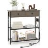 Giantex Narrow Console Table with Storage – 60″ Long Sofa Side Table w/ 4 Drawers & Open Shelf, Solid Wood Legs, Rectangular Entry Table, Retro Entryway Table for Living Room Hallway, Foyer, Black(Grey)