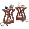 Giantex Narrow End Tables with Charging Station Set of 2, Wood Sofa Side Tables with Open Storage Shelves, Bedside Tables with USB Ports & Outlets, Modern Nightstands for Living Room, Bedroom, Black(Cherry)