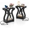 Giantex Narrow End Tables with Charging Station Set of 2, Wood Sofa Side Tables with Open Storage Shelves, Bedside Tables with USB Ports & Outlets, Modern Nightstands for Living Room, Bedroom, Black(Black)