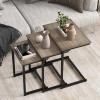 Giantex Nesting Coffee Table Set of 3, Stackable Square End Table w/Wood Grain Tabletop & Heavy-Duty Metal Frame, Farmhouse C-Shaped Accent Table for Small Space, Living Room, Bedroom (Black Oak)(Black Oak)