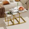 Giantex Nesting Coffee Table Set of 3, Stackable Square End Table w/Wood Grain Tabletop & Heavy-Duty Metal Frame, Farmhouse C-Shaped Accent Table for Small Space, Living Room, Bedroom (Black Oak)(White Gold)