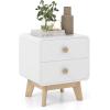Giantex Night Stand with 2 Drawers, Mid Century Modern Bedside Table with Cute Round Knobs, Wooden Side End Table with Solid Rubber Wood Legs, Small Nightstand for Kids Bedroom Dorms, White