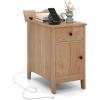 Giantex Night Stand with Charging Station, Flip Top End Side Table w/USB Ports & Outlets, Modern Bedside Table w/Storage Drawer, Cabinet, Magazine Rack, Narrow Wood Nightstand for Bedroom (1, Oak)(Oak)