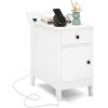 Giantex Night Stand with Charging Station, Flip Top End Side Table w/USB Ports & Outlets, Modern Bedside Table w/Storage Drawer, Cabinet, Magazine Rack, Narrow Wood Nightstand for Bedroom (1, Oak)(White)