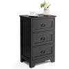 Giantex Nightstand with 3 Drawers, Bedside Table with Exquisite Metal Handles, Accent Table Sofa Side Table with Anti-toppling Device for Bedroom, Study, Black(Black)