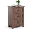 Giantex Nightstand with 3 Drawers, Bedside Table with Exquisite Metal Handles, Accent Table Sofa Side Table with Anti-toppling Device for Bedroom, Study, Black(Walnut)