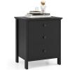 Giantex Nightstand with 3 Drawers Set of 2, Wooden Side End Table with Solid Wood Legs, Retro 3-Drawer Bedside Table Night Stand for Bedroom Home Office Small Space, Easy Assembly, White(Black)