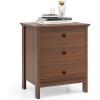 Giantex Nightstand with 3 Drawers Set of 2, Wooden Side End Table with Solid Wood Legs, Retro 3-Drawer Bedside Table Night Stand for Bedroom Home Office Small Space, Easy Assembly, White(Brown)
