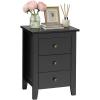 Giantex Nightstand with 3 Drawers, Wood Walnut Night Stand Bedside Table w/Storage Drawer & Round Metal Knobs, Vintage End Side Table for Dorm Bedroom Small Spaces, 14.5″ D x 18″ W x 26″ H(Black)