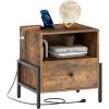 Giantex Nightstand with Charging Station, Industrial End Table with Storage Drawer & Open Compartment, Wood Sofa Side Table with USB Port and Outlets, Bedside Table for Bedroom, Rustic Brown(1)