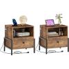 Giantex Nightstand with Charging Station, Industrial End Table with Storage Drawer & Open Compartment, Wood Sofa Side Table with USB Port and Outlets, Bedside Table for Bedroom, Rustic Brown(2)