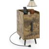 Giantex Nightstand with Charging Station, Narrow End Table with 2 Drawers & Metal Gold Legs, Small Sofa Side Table w/ 2 USB Ports and 3 Outlets, Modern Night Stand for Small Spaces, Rustic Brown(Rustic Brown)