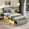 Giantex Queen Bed Frame with LED Lights and 2 Storage Drawers, Upholstered LED Platform Bed with Linen Fabric Headboard, Metal Slats Support, No Box Spring Needed, Light up Bed Frame, Grey(Twin)