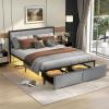 Giantex Queen Bed Frame with LED Lights and 2 Storage Drawers, Upholstered LED Platform Bed with Linen Fabric Headboard, Metal Slats Support, No Box Spring Needed, Light up Bed Frame, Grey(Queen)
