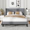 Giantex Queen Bed Frame with Wingback Headboard, Modern Upholstered Platform Bed with 2 Side Storage Pockets and Wooden Slats, No Box Spring Needed, Bed Frame Queen Size (Grey, Queen), GT10704-HU(Grey)