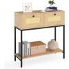 Giantex Rattan Console Table, 32″ Boho Entryway Table with 2 Drawers, Metal Frame, Narrow Long Sofa Tables with Open Storage Shelf for Living Room, Hallway, Foyer, Entrance (Natural)(Natural)