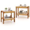 Giantex Rattan Side Table, Boho End Table for Living Room, Narrow Bedside Table with Tempered Glass Top, Wood Accent Table with Rattan Storage Shelf, 2-Tier Nightstand for Bedroom Small Spaces(2)