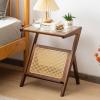 Giantex Rattan Side Table Set of 2, Boho Nightstand with Glass Top & Magazine Rack, End Table with Storage, Bamboo Bedside Table for Small Space Living Room Bedroom, Natural(Walnut)