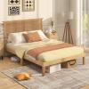 Giantex Rattan Twin Bed Frame with Headboard, Boho Solid Wood Platform Bed with Wooden Foundation & Slats, Underneath Storage Space, Twin Bed Frames for Kids Adults, No Box Spring Needed, Natural(Full)