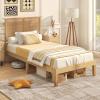 Giantex Rattan Twin Bed Frames with Rattan Headboard, Boho Solid Wood Platform Bed with Wooden Slats, 12 Inch Twin Bed Frame with Storage Underneath for Kids Adults, No Box Spring Needed, Natural