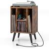 Giantex Record Player Stand, Turntable Stand with Charging Station, Mid-Century Modern Nightstand with 4 Storage Compartments, Vinyl Record Cabinet for Living Room Bedroom (Grey Oak)(Rustic Brown)