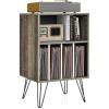 Giantex Record Player Stand, White Turntable Stand Holds up to 150 Albums, Mid-Century Vinyl Storage Cabinet Table with Metal Legs, Record Player Holder End Table for Bedroom Living Room(Grey)