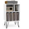 Giantex Record Player Stand, White Turntable Stand Holds up to 150 Albums, Mid-Century Vinyl Storage Cabinet Table with Metal Legs, Record Player Holder End Table for Bedroom Living Room(White)