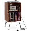 Giantex Record Player Stand with Charging Station, Turntable Cabinet with Metal Legs, Vinyl Record Storage Cabinet Holds Up to 150 Albums for Living Room, Bedroom (Black)(Walnut)