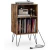Giantex Record Player Stand with Charging Station, Turntable Cabinet with Metal Legs, Vinyl Record Storage Cabinet Holds Up to 150 Albums for Living Room, Bedroom (Black)(Rustic Brown)